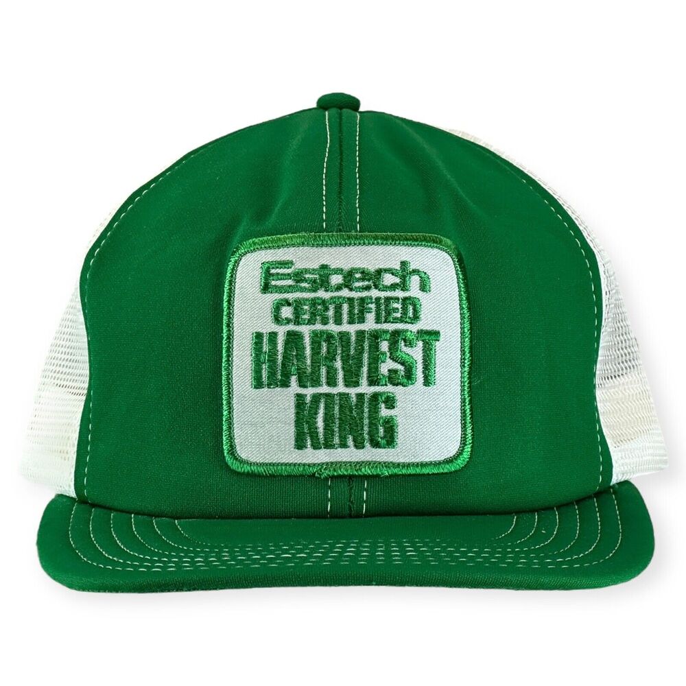 Vintage Estech Certified Harvest King Mesh Trucker Patch Snapback Hat Green